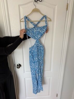 Zara Blue White Floral Backless Dress